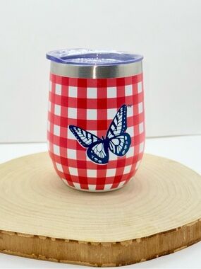 Dolly Parton Red Gingham Butterfly Insulated Wine Tumbler 12oz